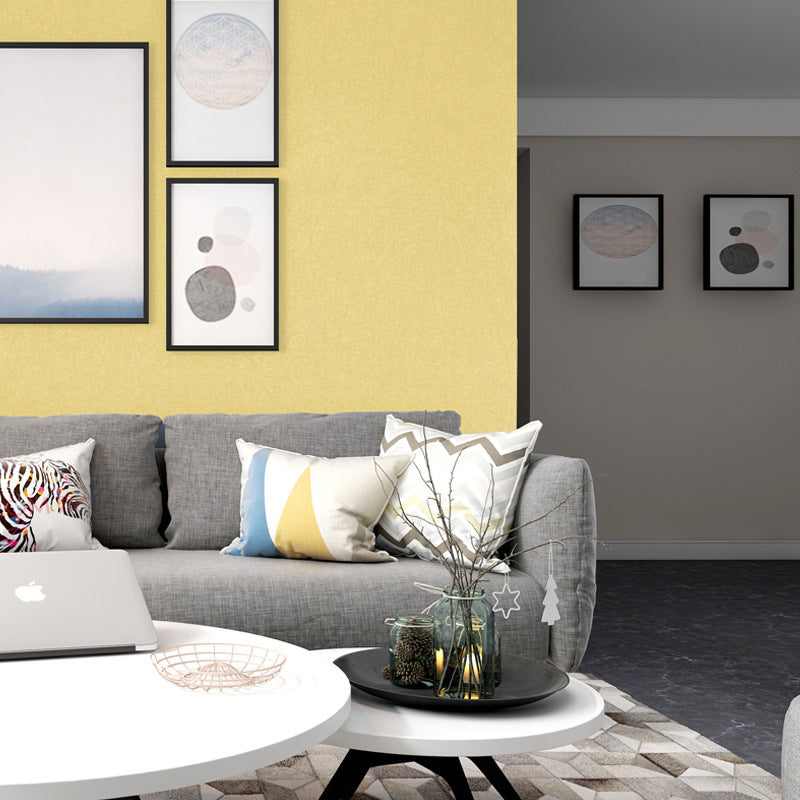 Pastel Yellow Plain Wallpaper Roll Waterproofing Minimalist Living Room Wall Art