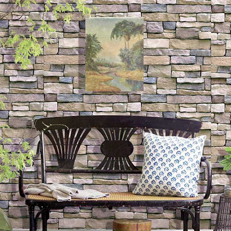 Brick and Mortar Wallpaper Roll Industrial Stain-Resistant Wall Art in Dark Color