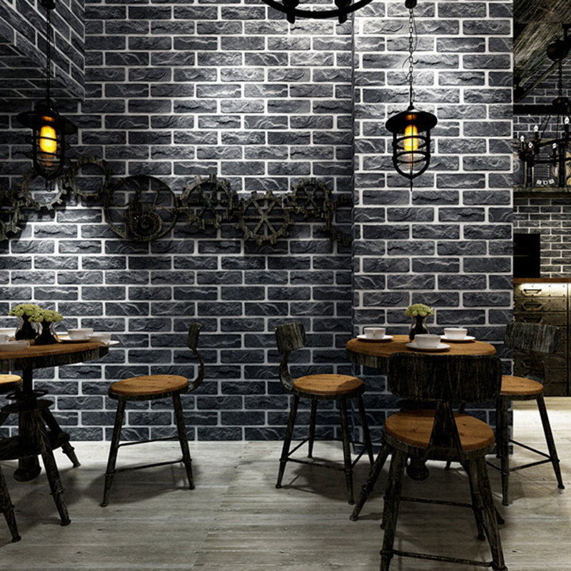 Faux Textured Brick Wallpaper Roll Industrial PVC Wall Decor in Dark Color for Room