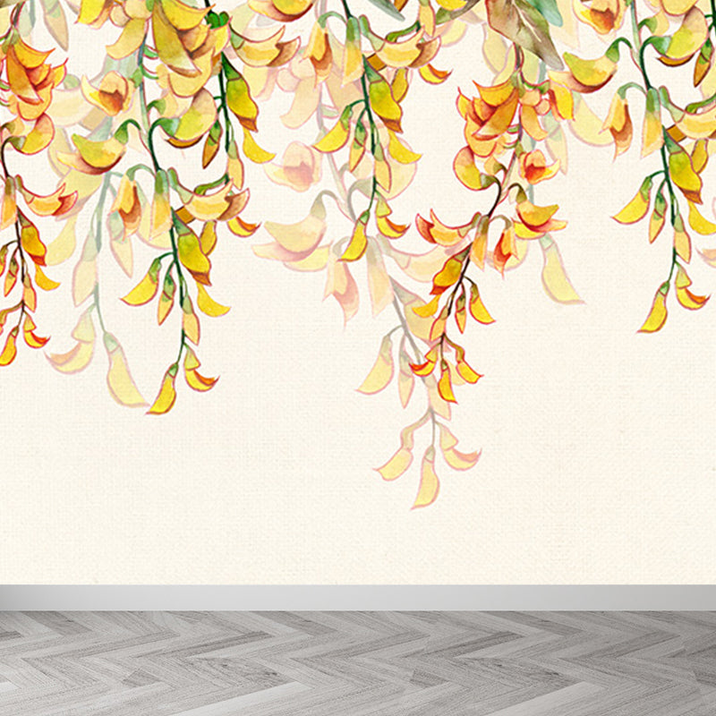 Modern Flower Print Wall Mural Non-Woven Stain Resistant Light Color Wall Art for Kitchen