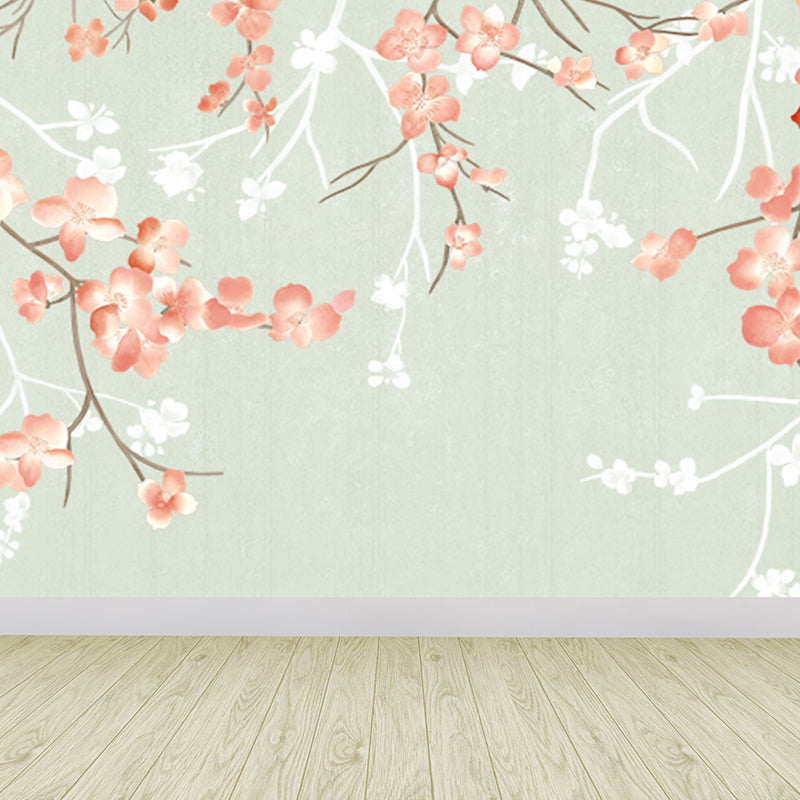 Modern Flower Print Wall Mural Non-Woven Stain Resistant Light Color Wall Art for Kitchen