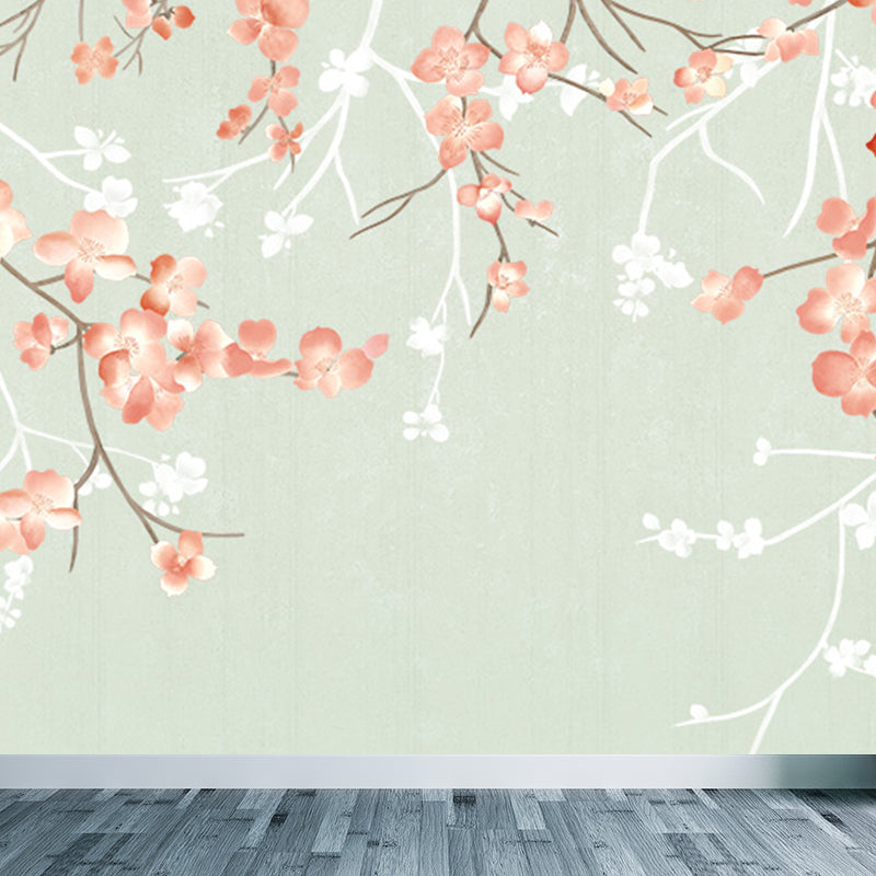 Modern Flower Print Wall Mural Non-Woven Stain Resistant Light Color Wall Art for Kitchen