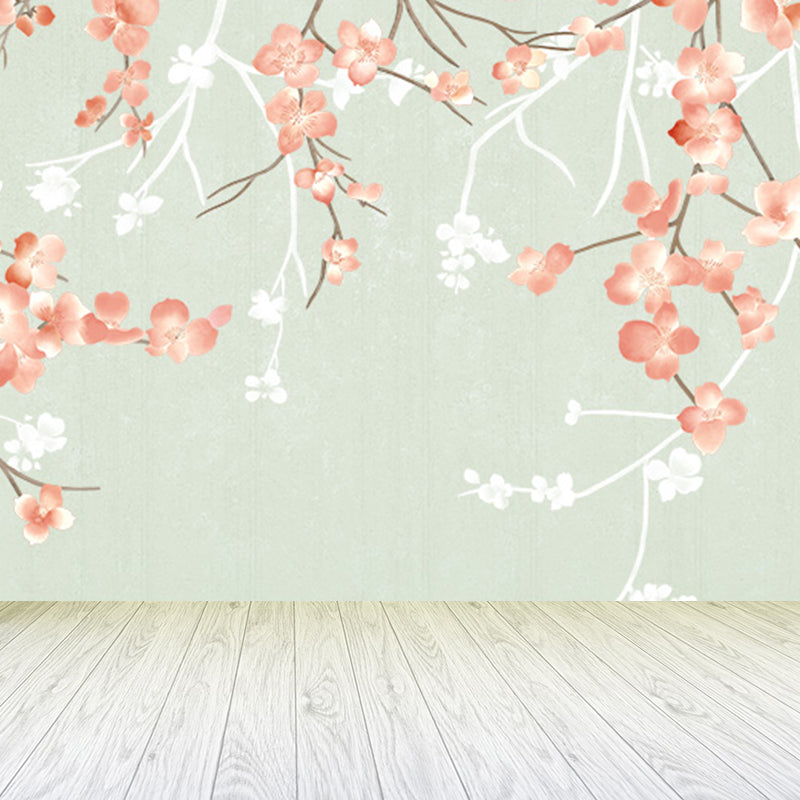 Modern Flower Print Wall Mural Non-Woven Stain Resistant Light Color Wall Art for Kitchen