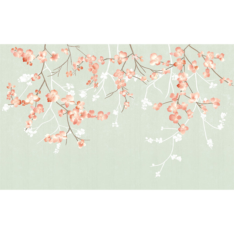 Modern Flower Print Wall Mural Non-Woven Stain Resistant Light Color Wall Art for Kitchen