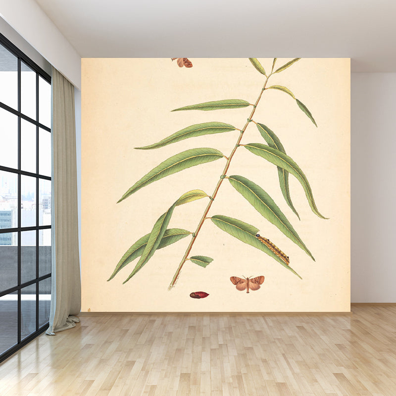 Huge Tree Branch Mural for Bedroom Botanical Wall Decor in Beige, Stain Resistant