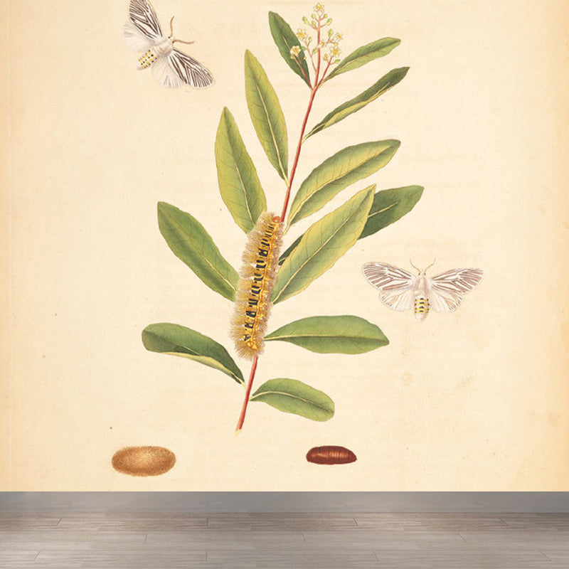 Huge Tree Branch Mural for Bedroom Botanical Wall Decor in Beige, Stain Resistant