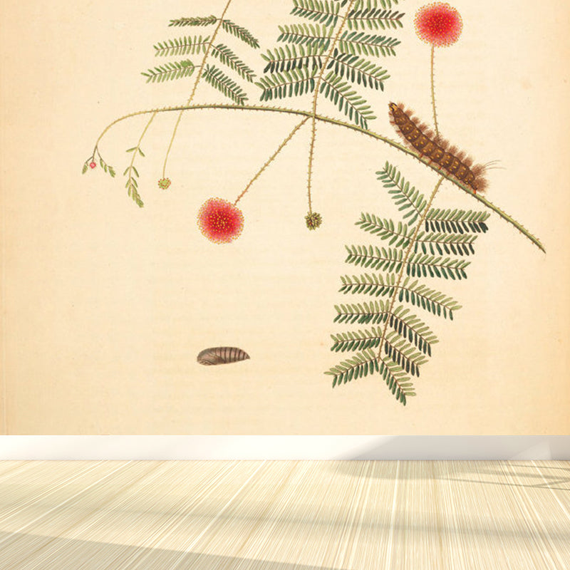 Huge Tree Branch Mural for Bedroom Botanical Wall Decor in Beige, Stain Resistant