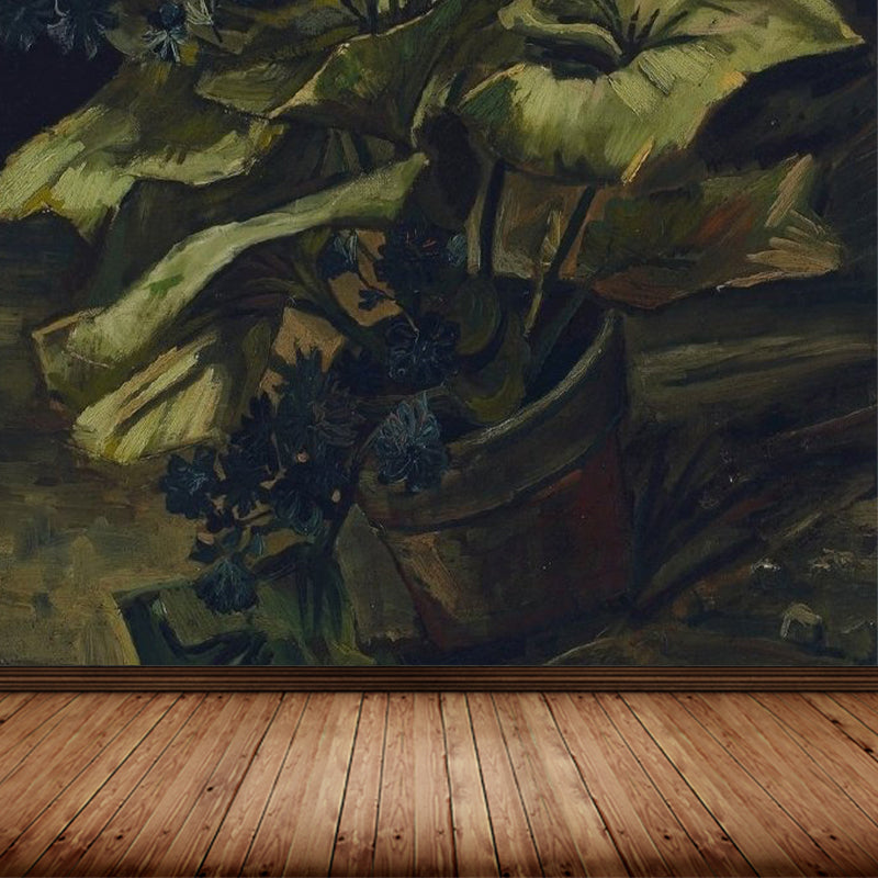 Relaxing Pot Flower Wall Mural for Dining Room Illustration Wall Decor, Customized