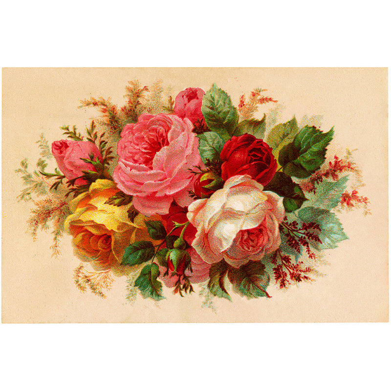 Full Size Illustration Modern Mural Decal with Blossoming Rose in Pink, Made to Measure