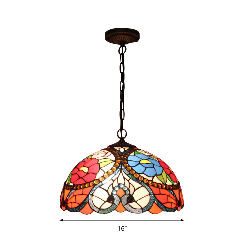 Victorian Bowl Pendant lampe 3 têtes Black Tached Art Glass Plafond Plafonnement de suspension avec / sans chaîne de traction
