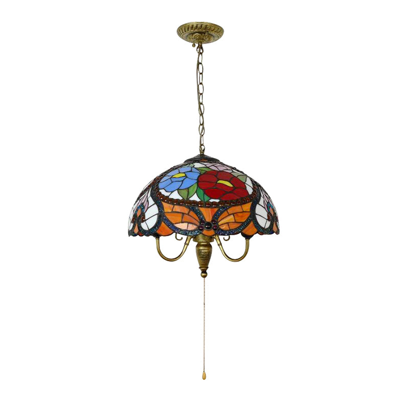 Victorian Bowl Pendant lampe 3 têtes Black Tached Art Glass Plafond Plafonnement de suspension avec / sans chaîne de traction