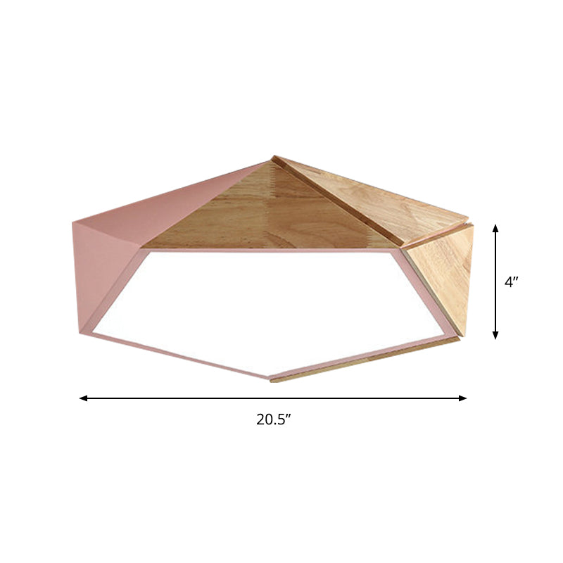 Pentagon-Deckenleuchte für Arbeitszimmer, Acryl und Holz, Macron-Stil, 16,5"/20,5" breite LED-Deckenleuchte in Grün/Rosa/Gelb