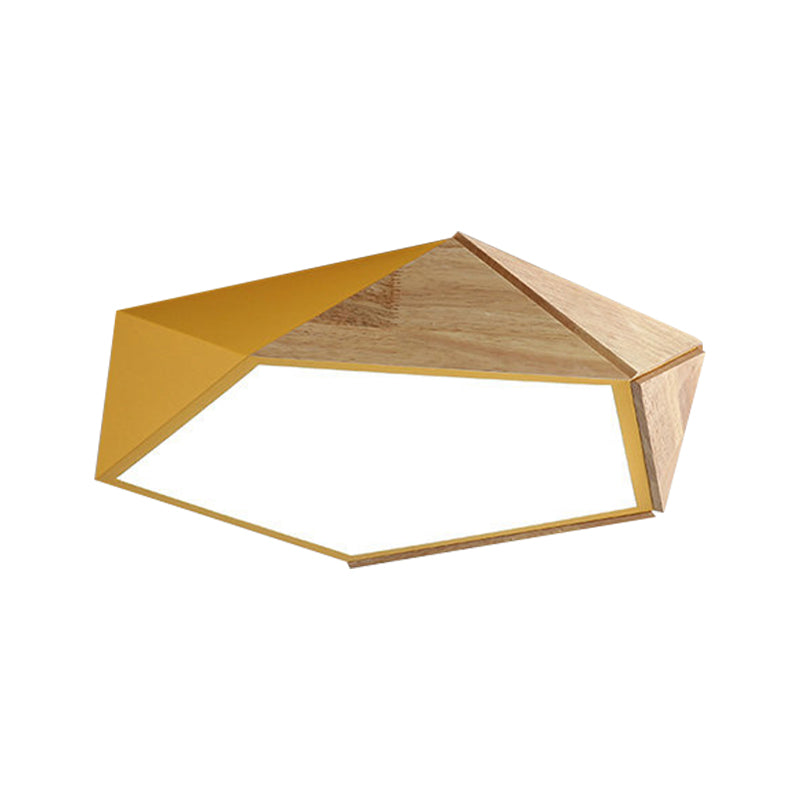 Pentagon-Deckenleuchte für Arbeitszimmer, Acryl und Holz, Macron-Stil, 16,5"/20,5" breite LED-Deckenleuchte in Grün/Rosa/Gelb