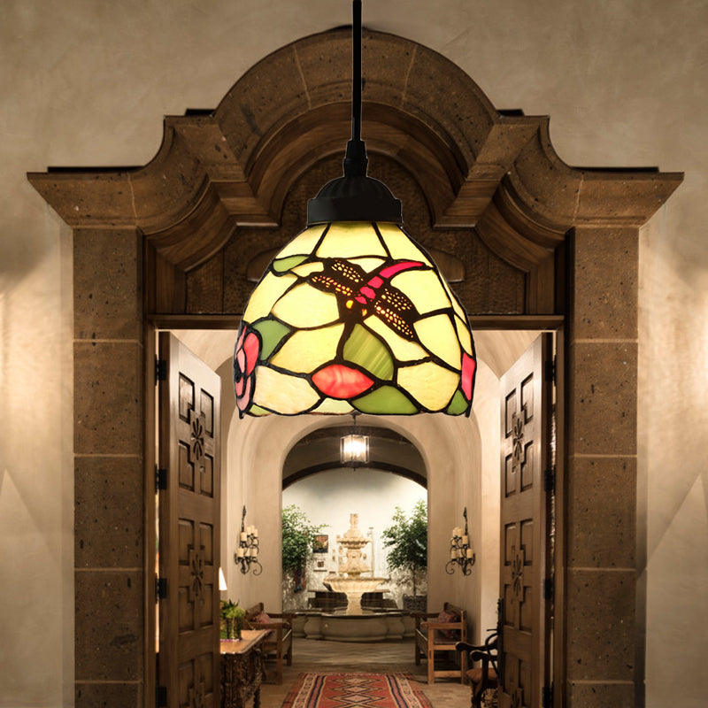 Eetkamer verlichting armaturen Tiffany, gebrandschilderd glazen libel plafond hanglamp