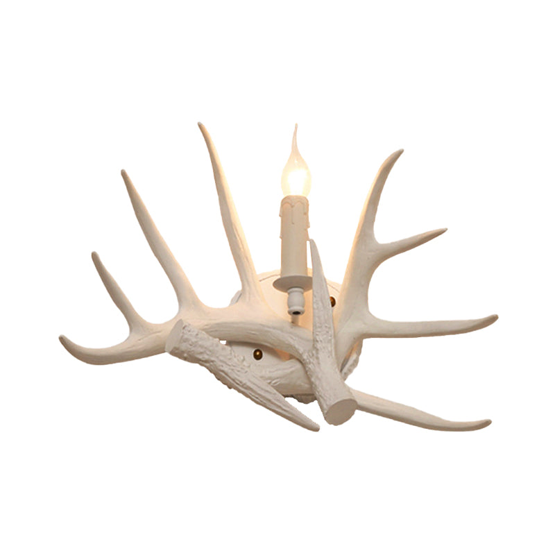 1 Light Living Room Wall Sconce Lighting Modern White Wall Mount Lamp with Antler Resin Shade