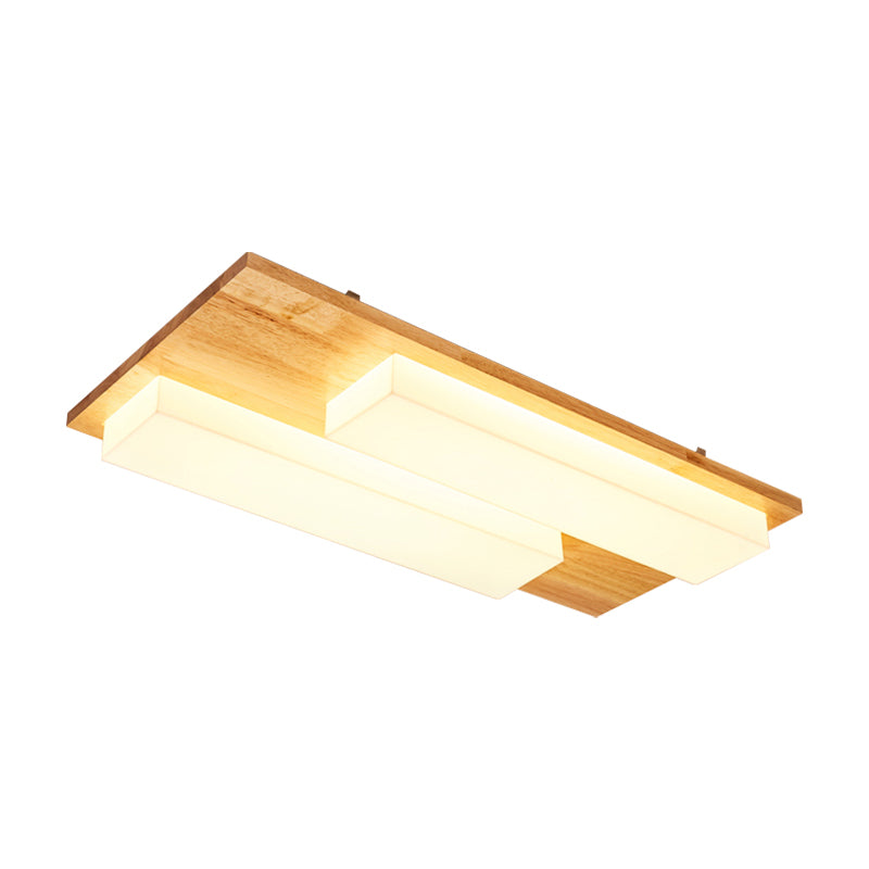 Japanese Style Rectangle Flushmount Light Wood Acrylic Beige LED Ceiling Lamp in Natural/White for Bathroom
