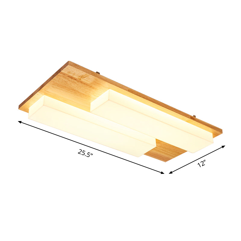 Japanese Style Rectangle Flushmount Light Wood Acrylic Beige LED Ceiling Lamp in Natural/White for Bathroom