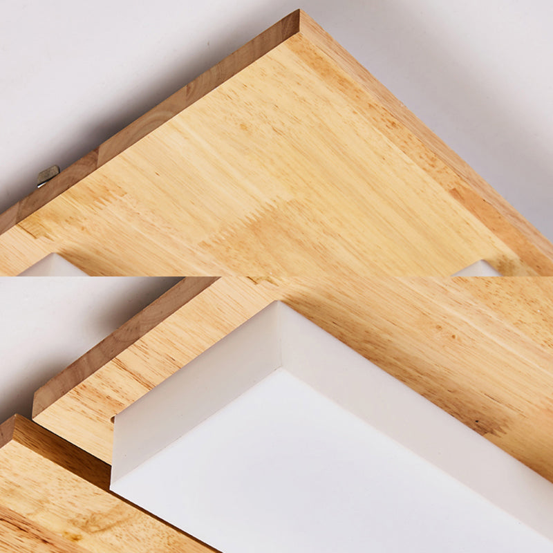 Japanese Style Rectangle Flushmount Light Wood Acrylic Beige LED Ceiling Lamp in Natural/White for Bathroom