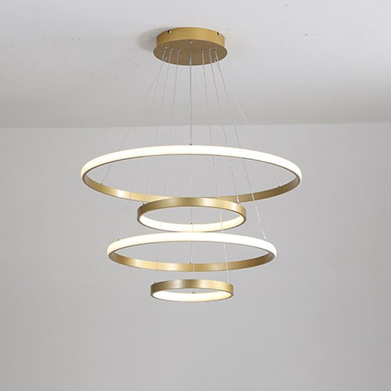31.5"/39" Wide 4 Tiers Living Room Hanging Lamp Acrylic Postmodern LED Pendant Chandelier in Gold