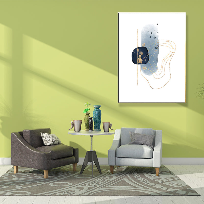 Nordic Watercolor Stones Drawing Canvas Blue and White Abstract Wall Art for Room