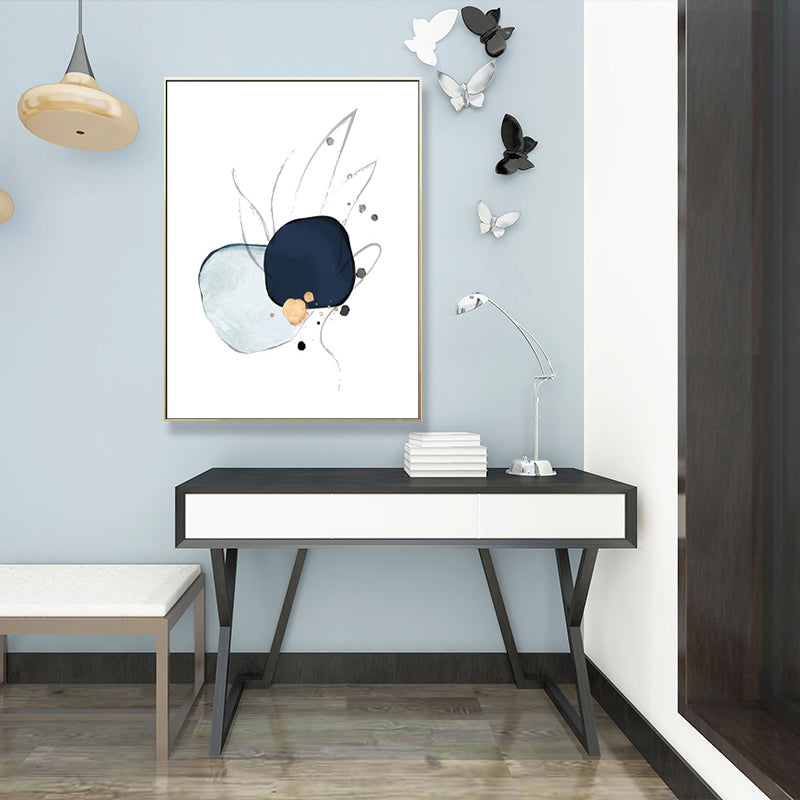 Nordic Watercolor Stones Drawing Canvas Blue and White Abstract Wall Art for Room