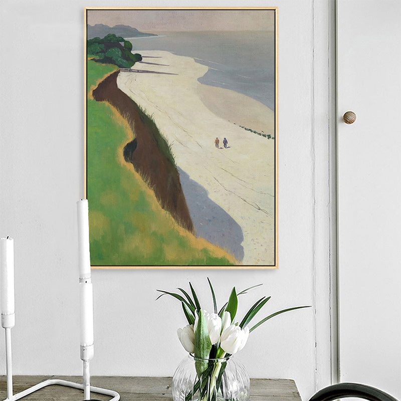 Seaside Scenery Art Print Living Room Wrapped Canvas Green Textured, Multiple Sizes