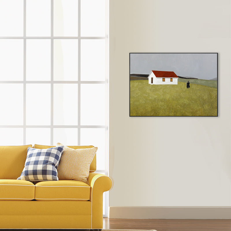 Soft Color Grassland Shelter Canvas Art Textured Farmhouse Living Room Wall Decor