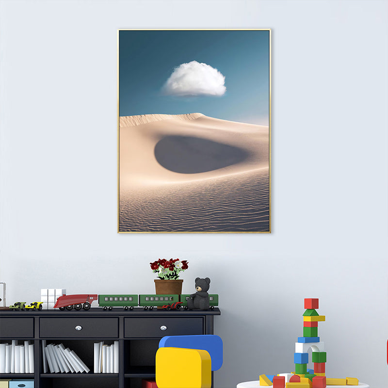 Cloud over Desert Dunes Canvas Print Nordic Textured Wall Art Decor in Soft Color