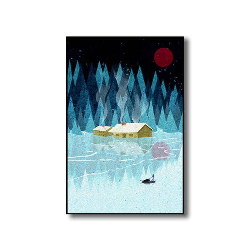 Toile d'art pour enfants, bord de rivière, forêt, couleur douce, décor mural de paysage naturel