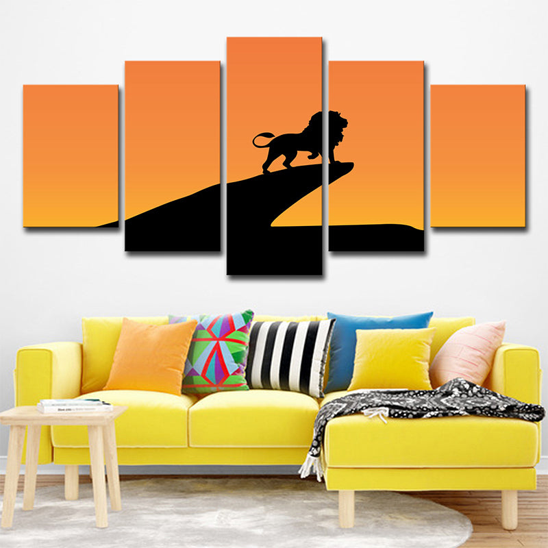 Orange Kids Canvas Print Sunset Lion on Cliff Shadow Wall Art for Sitting Room