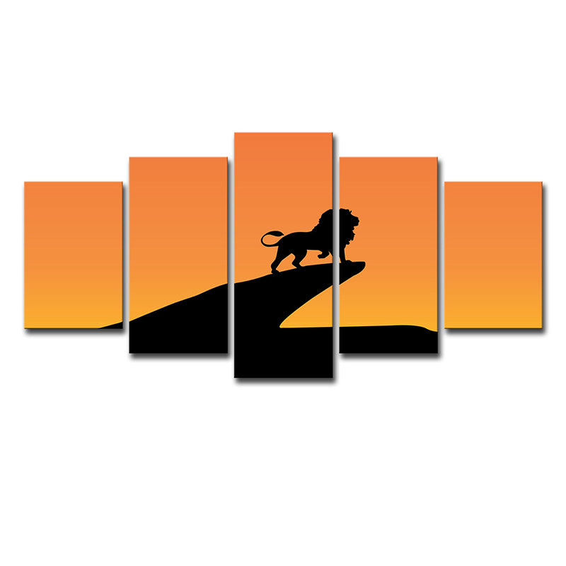 Orange Kids Canvas Print Sunset Lion on Cliff Shadow Wall Art for Sitting Room