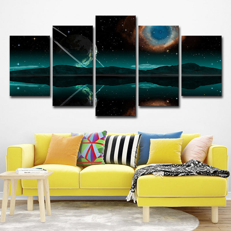 Green Space Reflection Canvas Print Multi-Piece Sci-Fi Boys Bedroom Wall Art Decor