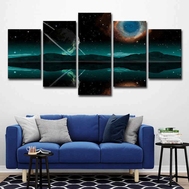 Green Space Reflection Canvas Print Multi-Piece Sci-Fi Boys Bedroom Wall Art Decor