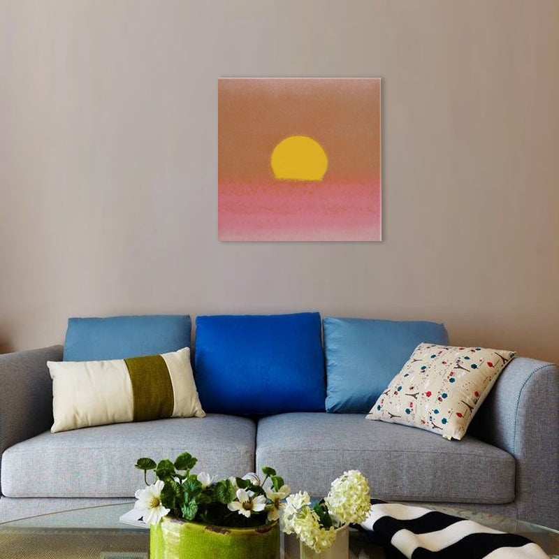 Cartoon Sunrise Canvas Print Pastel Color Textured Square Wall Art for Living Room