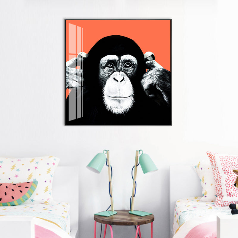 Canvas Textured Wall Decor Kids Style Intelligent Chimpanzee Painting, Multiple Sizes