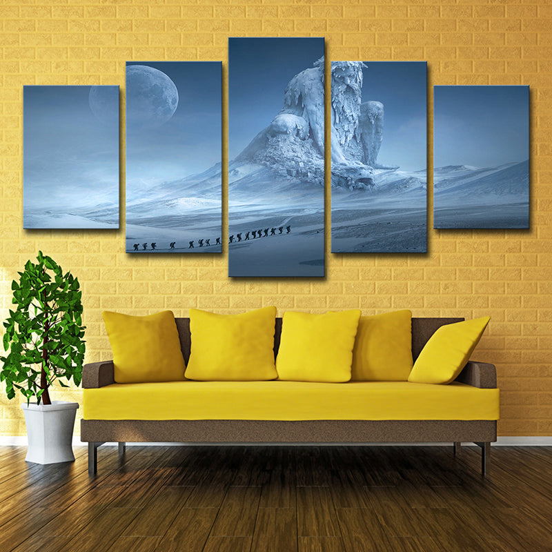 Digital Print Kids Canvas Wall Art with Moon Night Frozen God Scene in Blue for Room