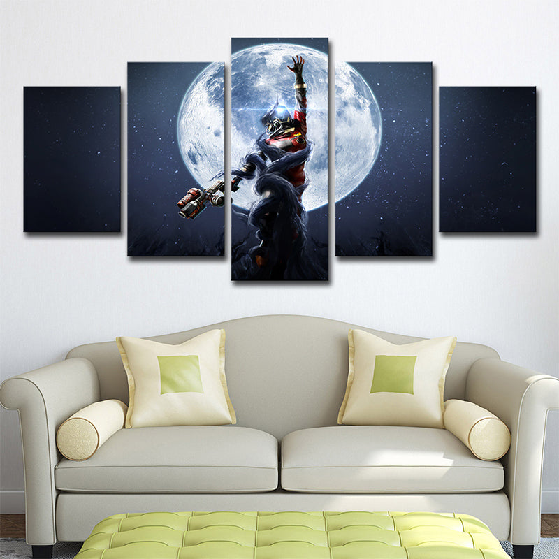 Comic Game Moon Night Canvas Dark Blue Science Fiction Wall Art Decor for Bedroom