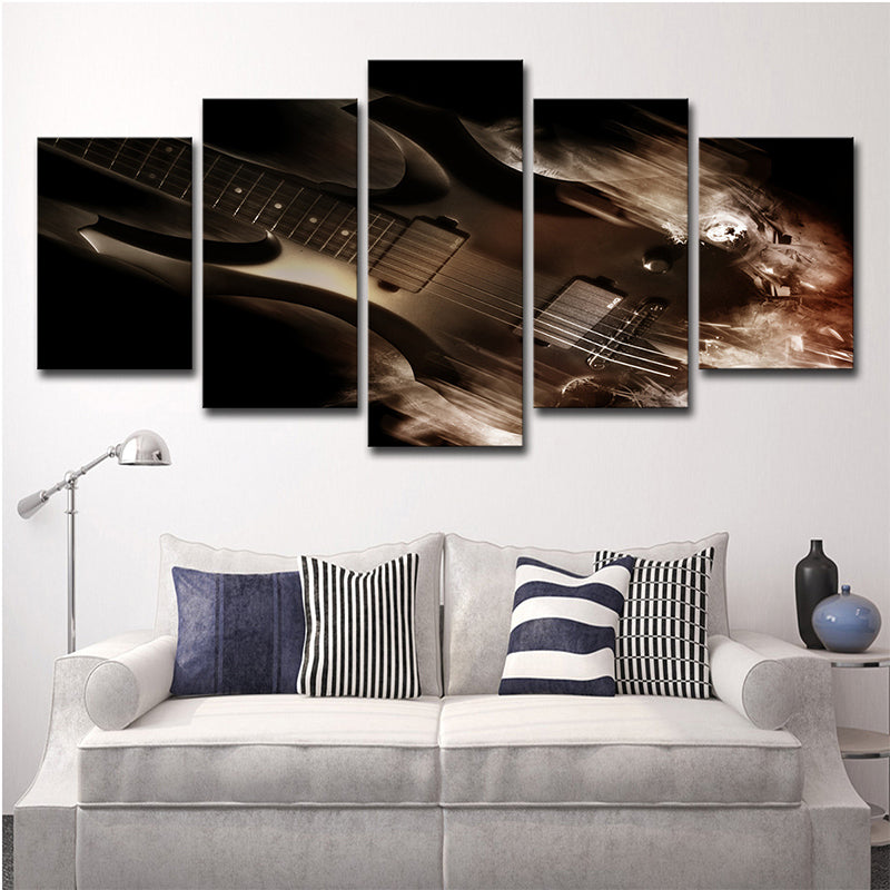 Modern Guitar Canvas Wall Art Brown Musical Instrument Wall Decor for Sitting Room