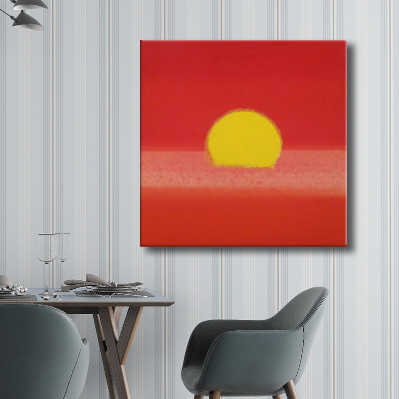 Canvas Textured Painting Children's Art Sunrise Wall Decor in Dark Color for Hallway