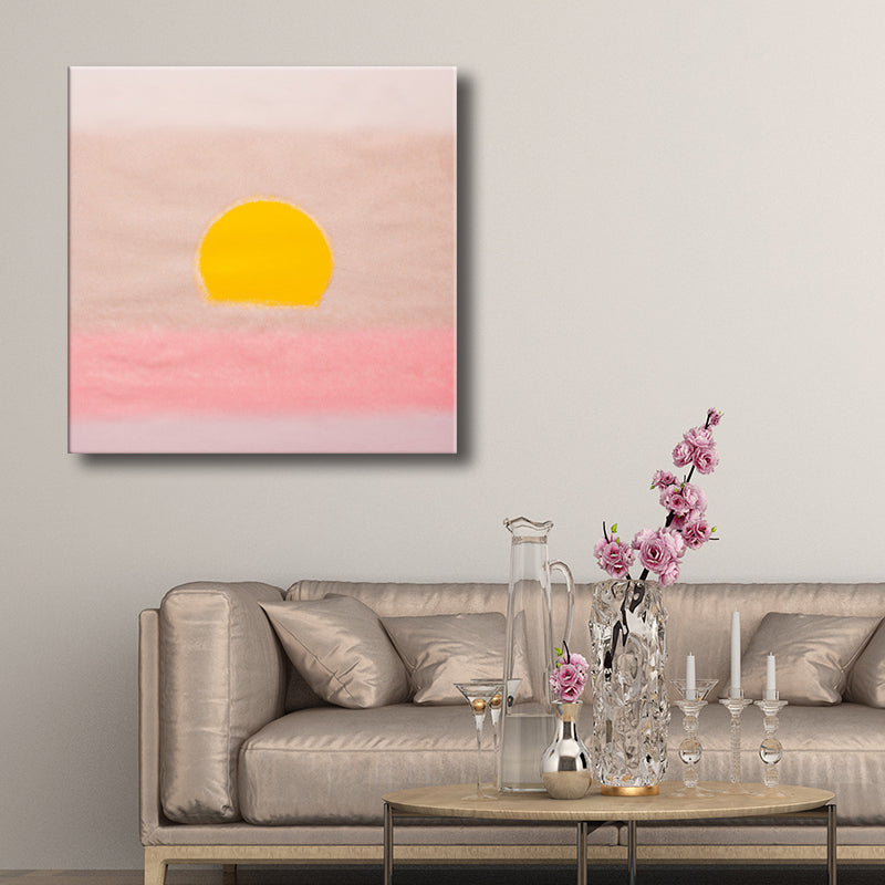 Canvas Textured Painting Children's Art Sunrise Wall Decor in Dark Color for Hallway