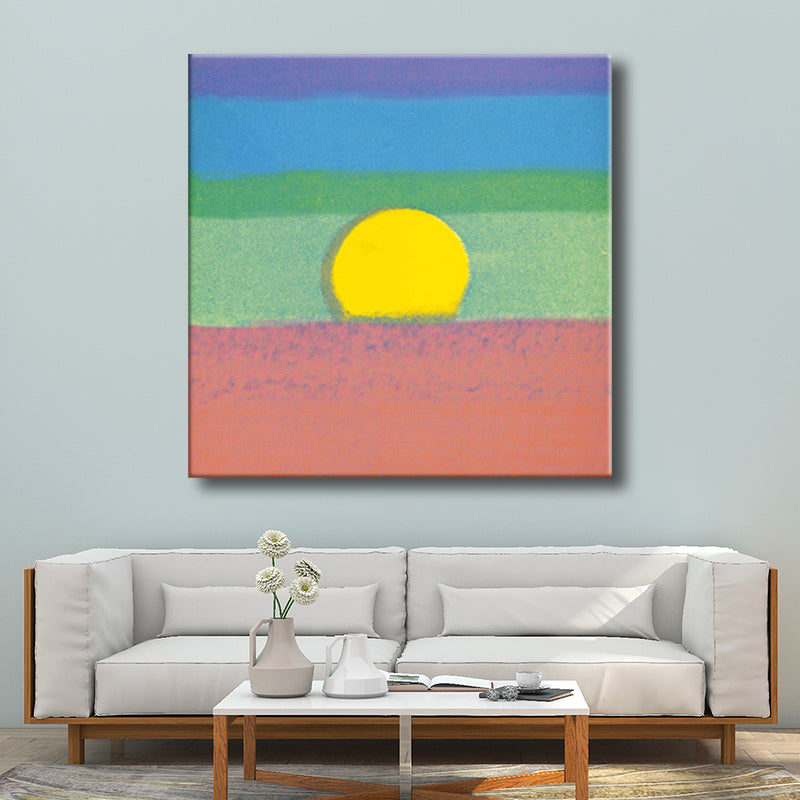Canvas Textured Painting Children's Art Sunrise Wall Decor in Dark Color for Hallway