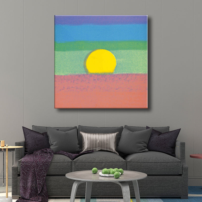 Leinwand-Strukturgemälde, Kinderkunst, Sonnenaufgang, Wanddekoration in dunkler Farbe für den Flur