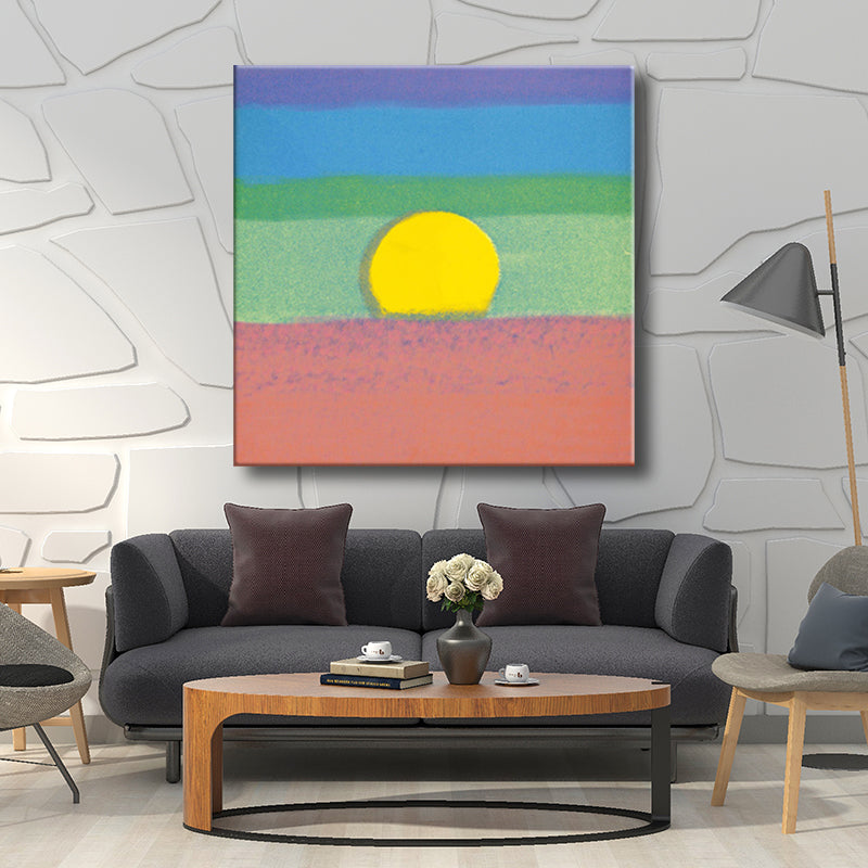 Leinwand-Strukturgemälde, Kinderkunst, Sonnenaufgang, Wanddekoration in dunkler Farbe für den Flur