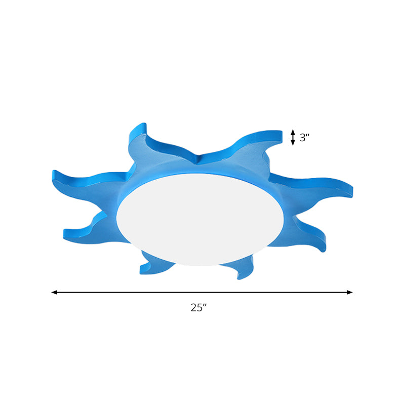 Sun Shaped Flush Ceiling Light Cartoon Wood Acrylic Ceiling Light for Kindergarten