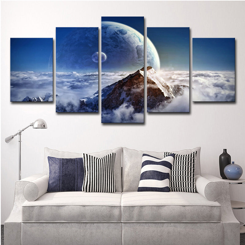 Blue Cloud Sea Planet Canvas Art Multi-Piece Science Fiction Living Room Wall Decor