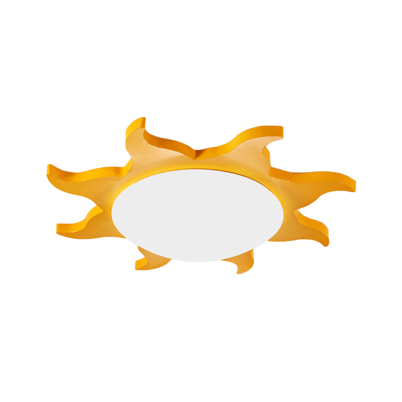 Sun Shaped Flush Ceiling Light Cartoon Wood Acrylic Ceiling Light for Kindergarten