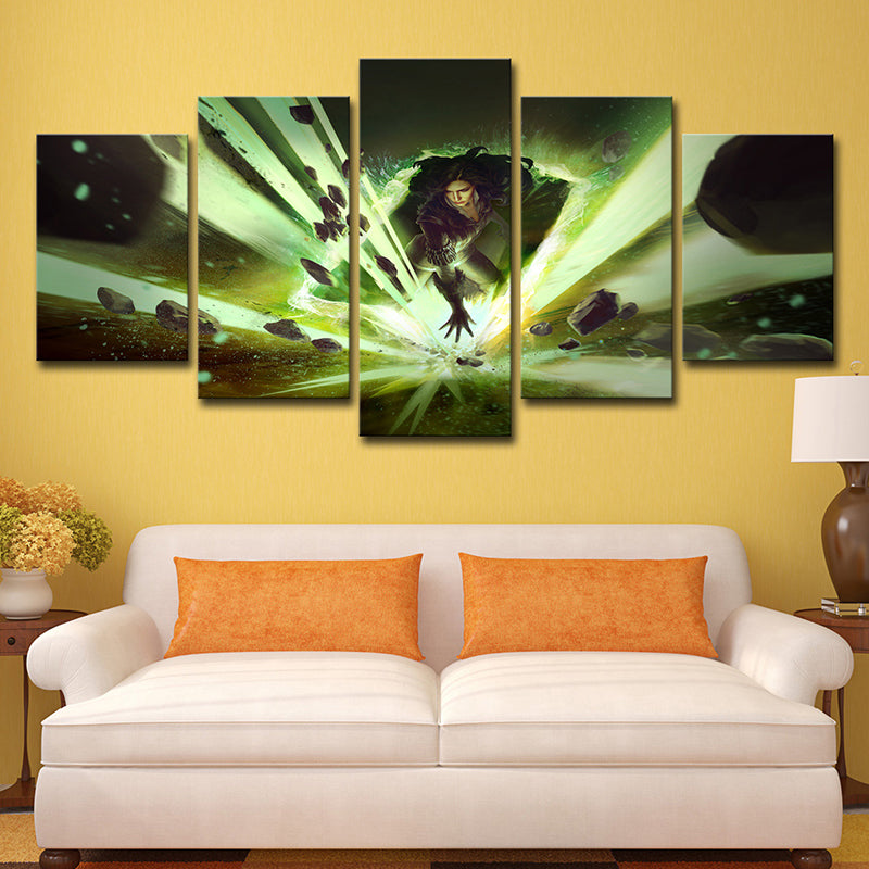 Wizard Wall Art Decor Kids Magic Game Character Canvas Print in Green for Boys Room
