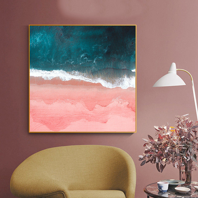 Sea Wave and Spindrift Art Print Pink-Blue Tropical Wall Decor for House Interior