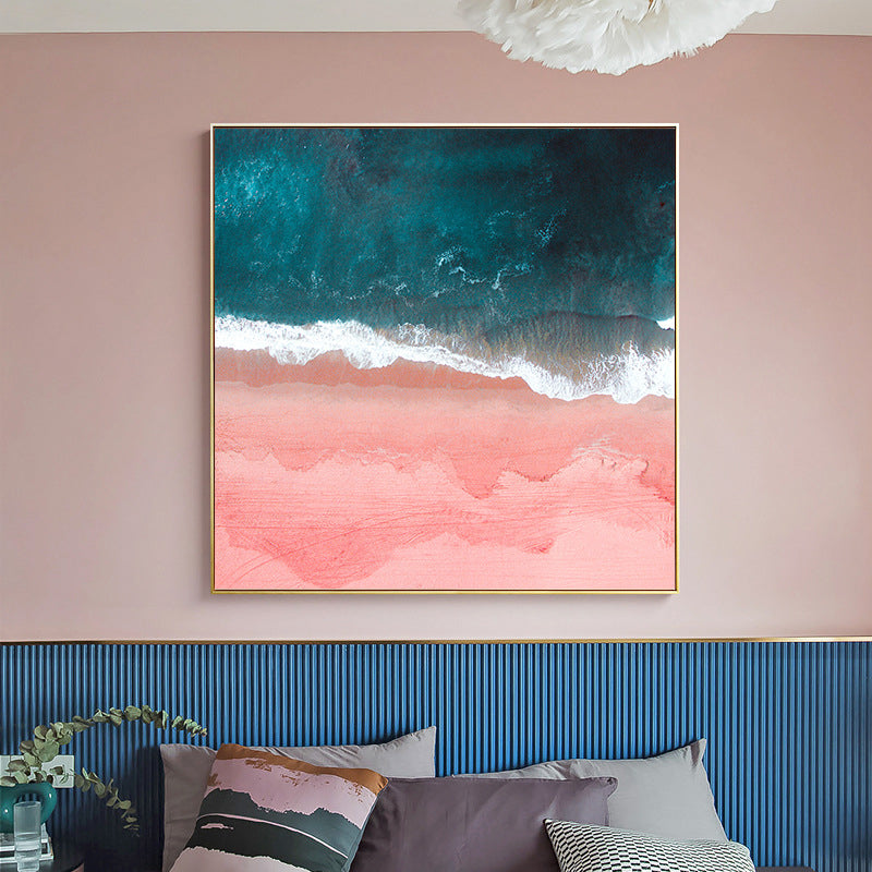 Sea Wave and Spindrift Art Print Pink-Blue Tropical Wall Decor for House Interior