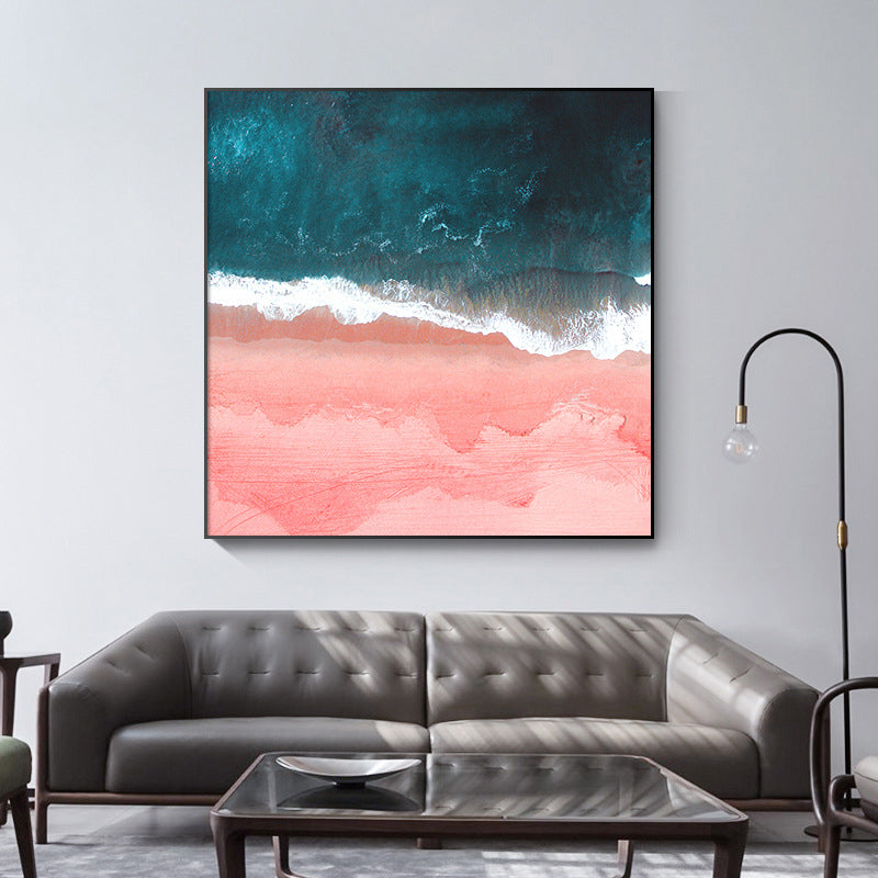 Sea Wave and Spindrift Art Print Pink-Blue Tropical Wall Decor for House Interior